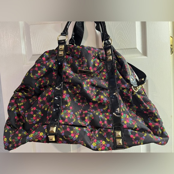 RARE HTF BETSEY JOHNSON HUGE COLORFUL ditsy paisley floral skull studded duffle - Picture 6 of 15